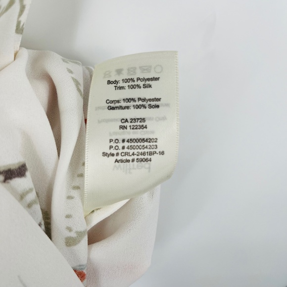 Aritzia Wilfred Cream Floral Print Sevres Silk Trim Sleeveless blouse Size Small - Picture 10 of 10